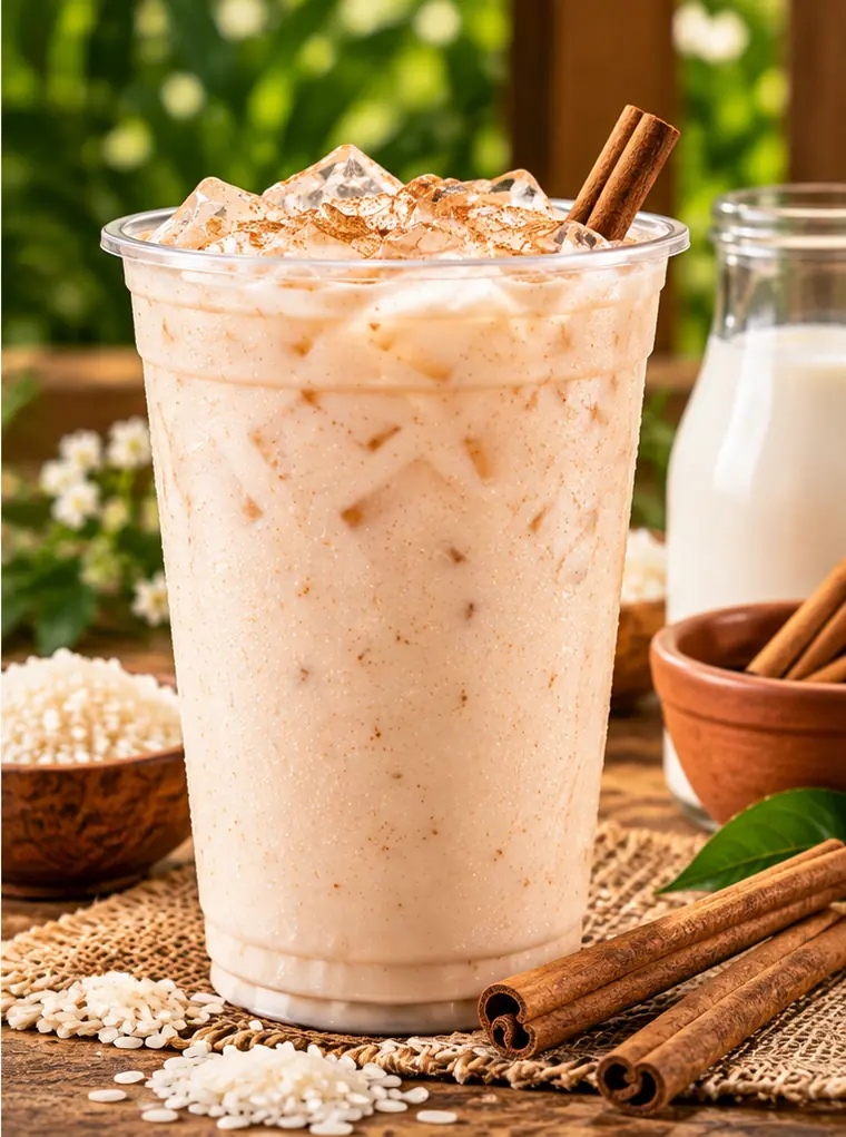 Horchata fría con hielo y canela