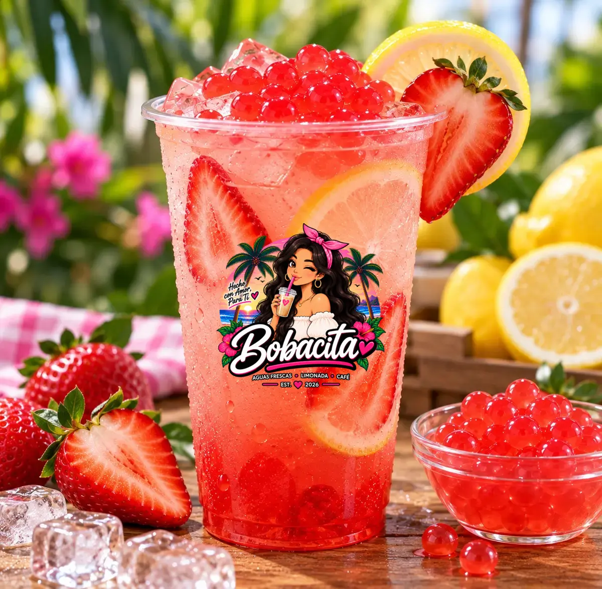 Limonada de fresa Bobacita con fresas y limón
