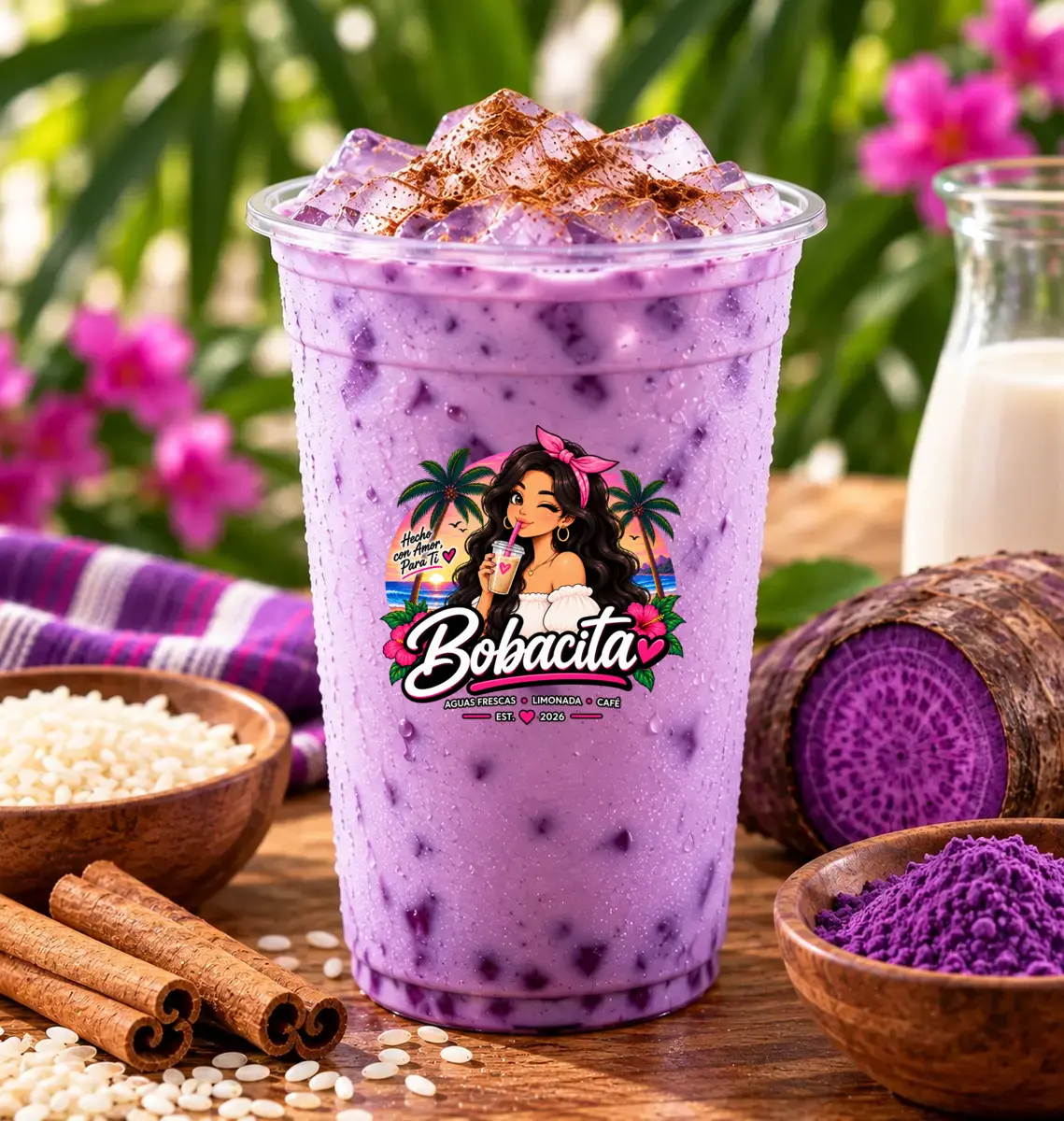 Horchata Ube fría con hielo, canela y ube